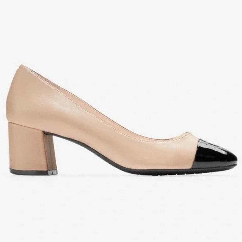 NWOT Sz 7.5 Cole Haan Dawna Grand Pump Nude & Black Patent Toe - Picture 5 of 16